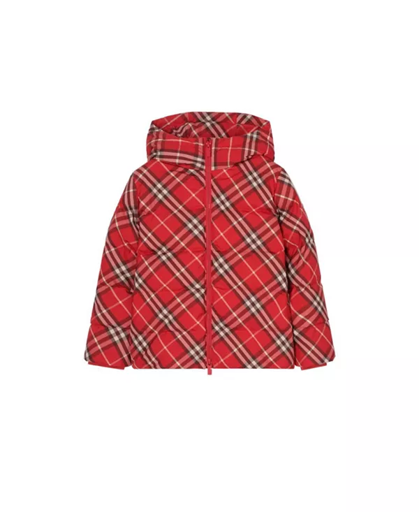 

Детская клетчатая пуховая куртка с капюшоном - для малышек и для девочек постарше Burberry, красный