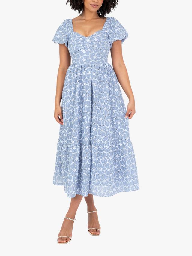 

Платье миди с вышивкой Broderie Anglaise и завязками на спине Lovedrobe, Blue/ White