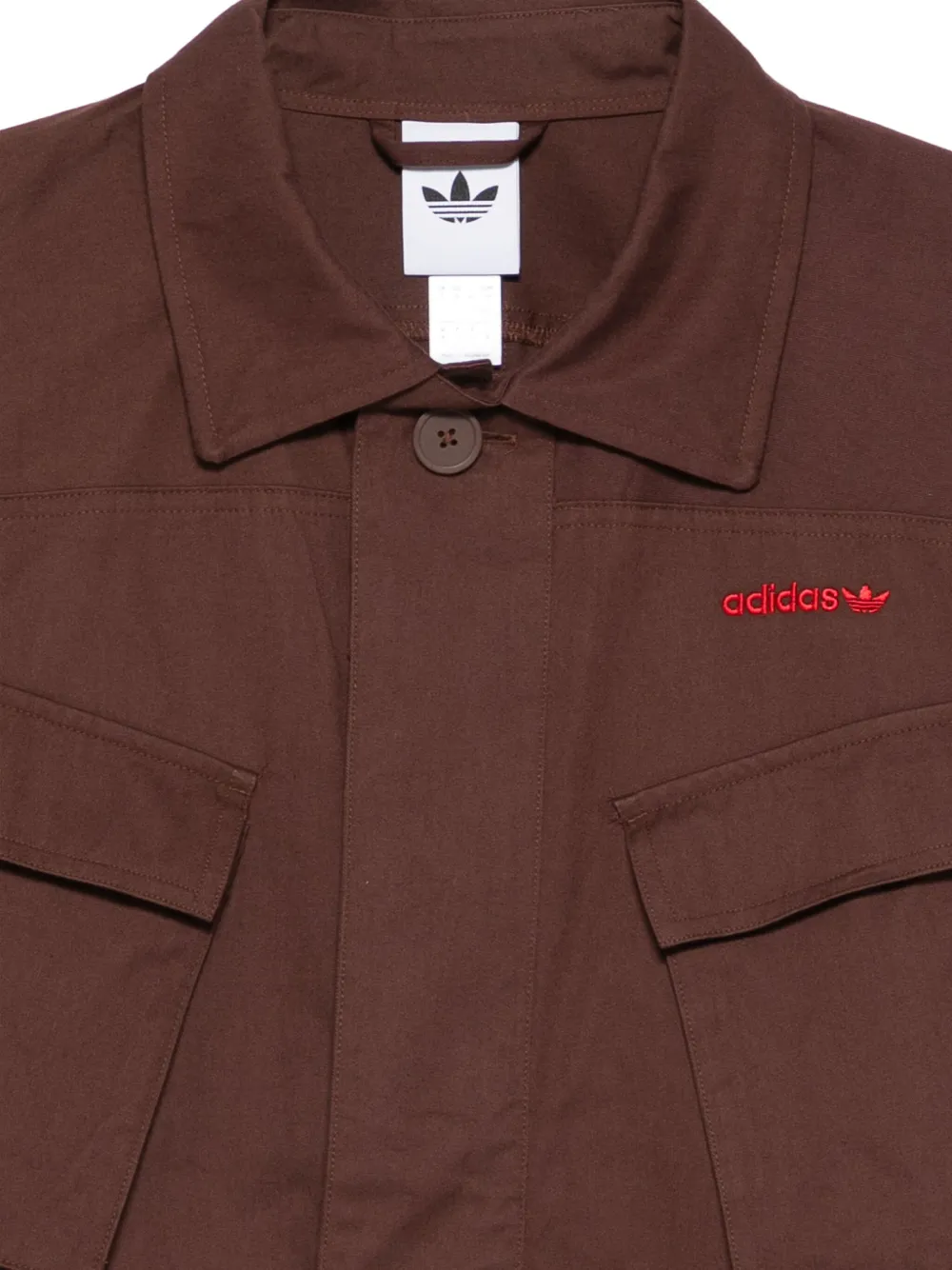 Куртка-рубашка с вышитым логотипом Adidas, коричневый — фото 3