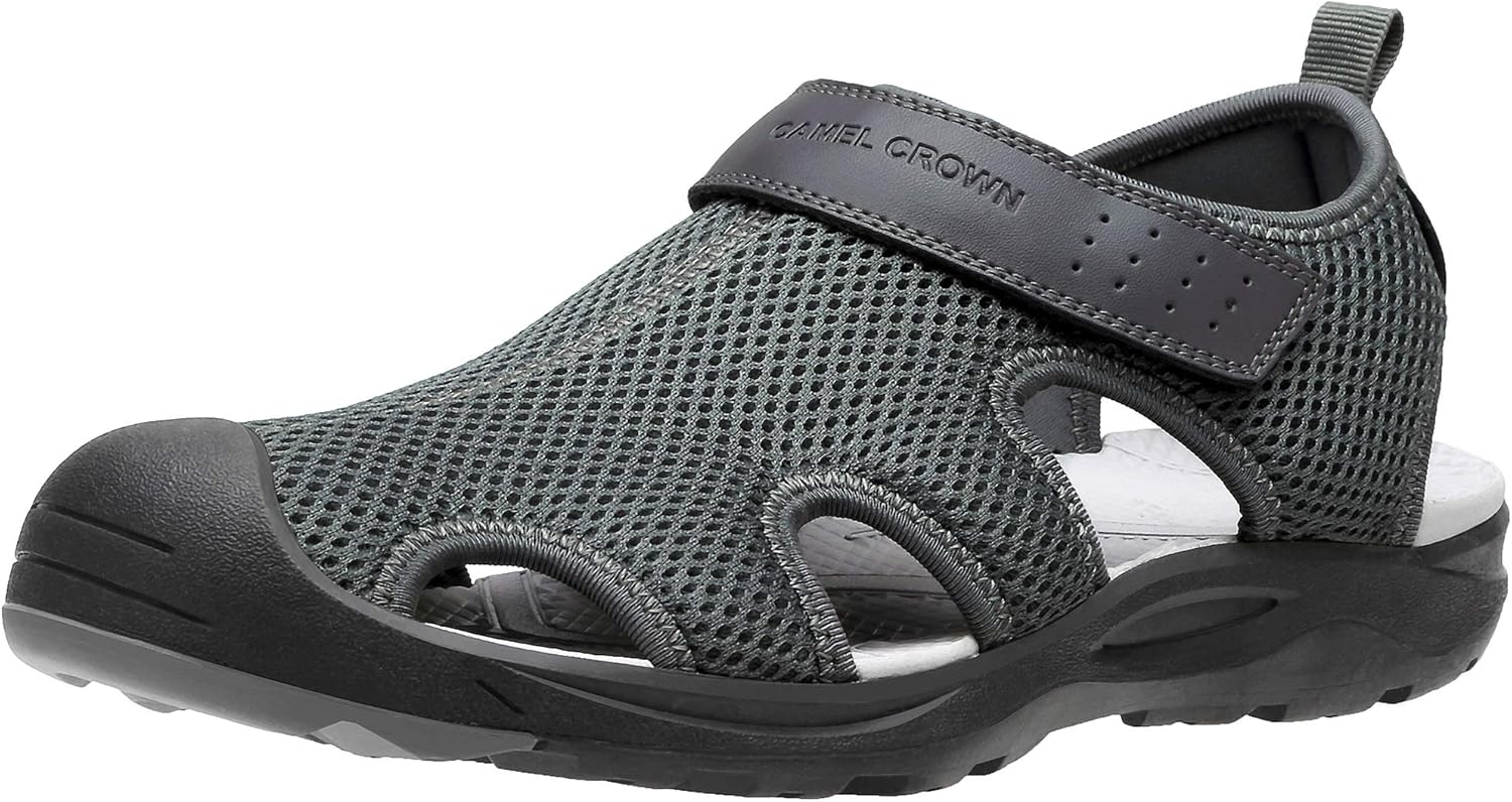 

Мужские сетчатые походные сандалии CAMEL CROWN с закрытым носком для пляжа, спортивные, для активного отдыха на улице, водонепроницаемые, летние, темно-серый