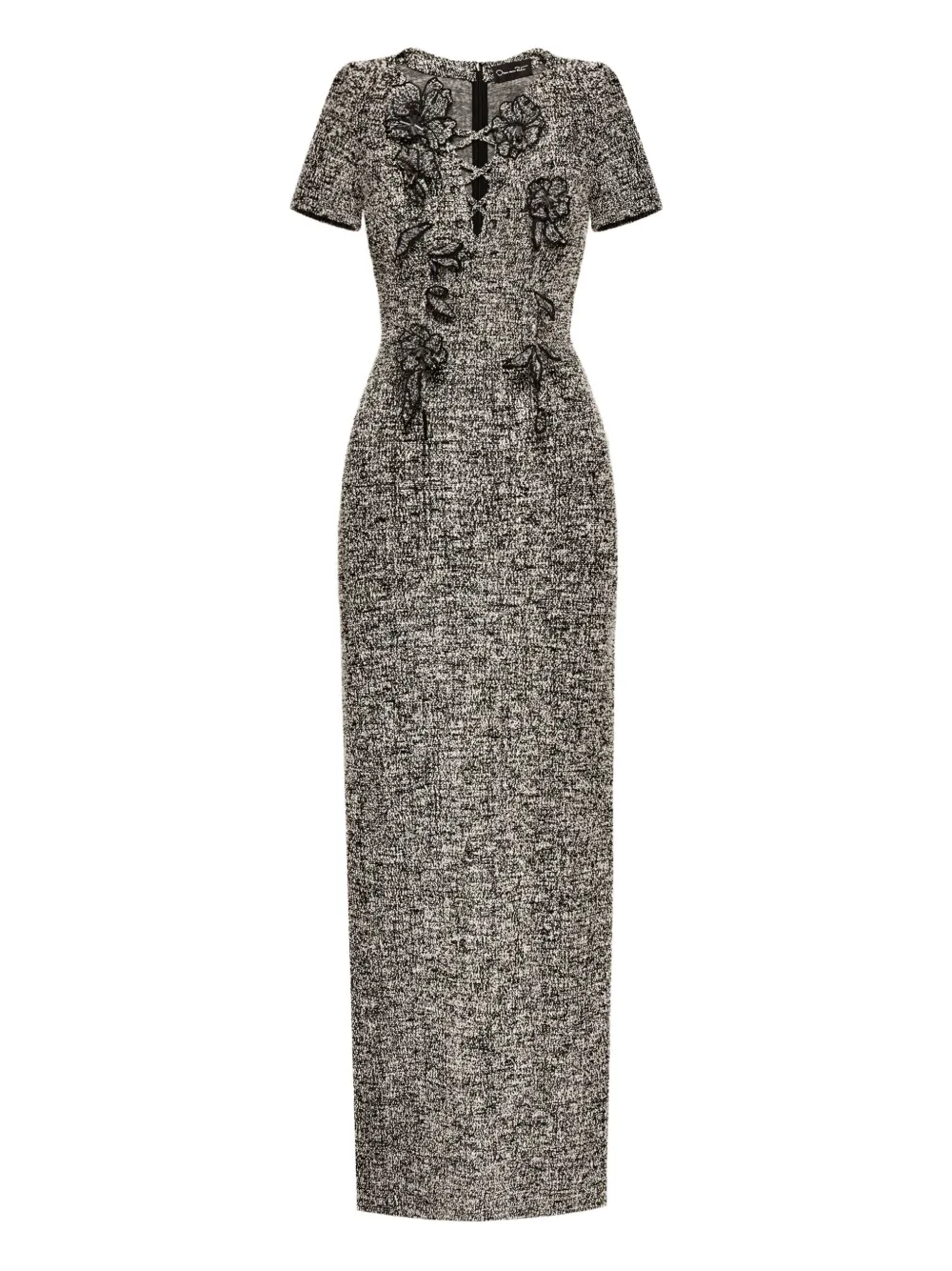

Твидовое платье макси с цветочной аппликацией Oscar de la Renta, черный