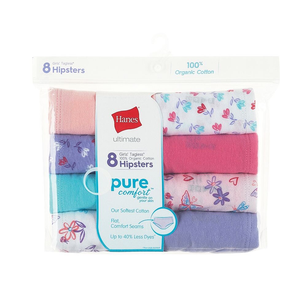 Набор из 8 органических трусиков-хипстеров Hanes Ultimate для девочек Pure Comfort, мультиколор — фото 2