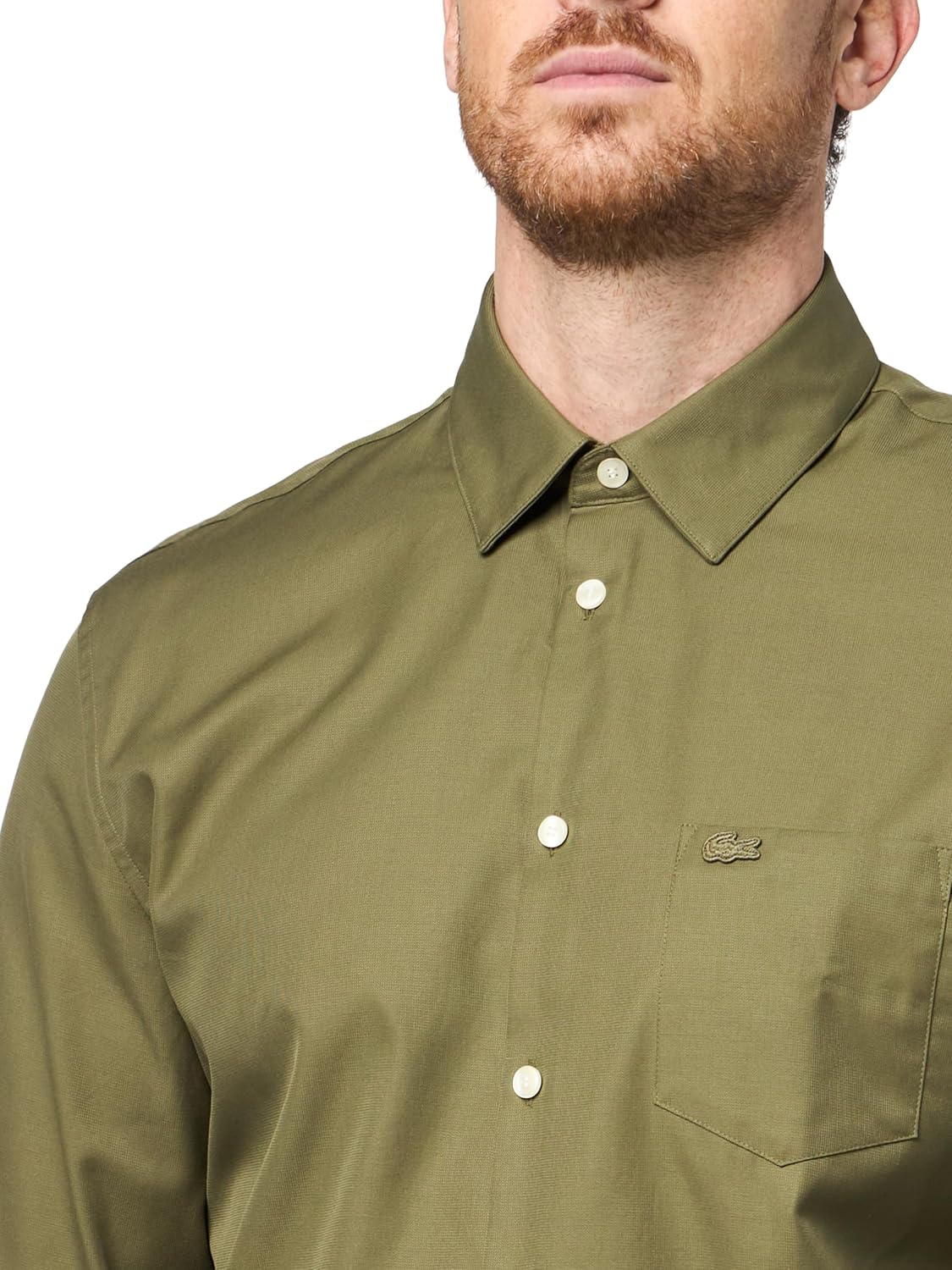 Lacoste мужская рубашка с длинным рукавом, обычный крой, однотонная, Olive — фото 3