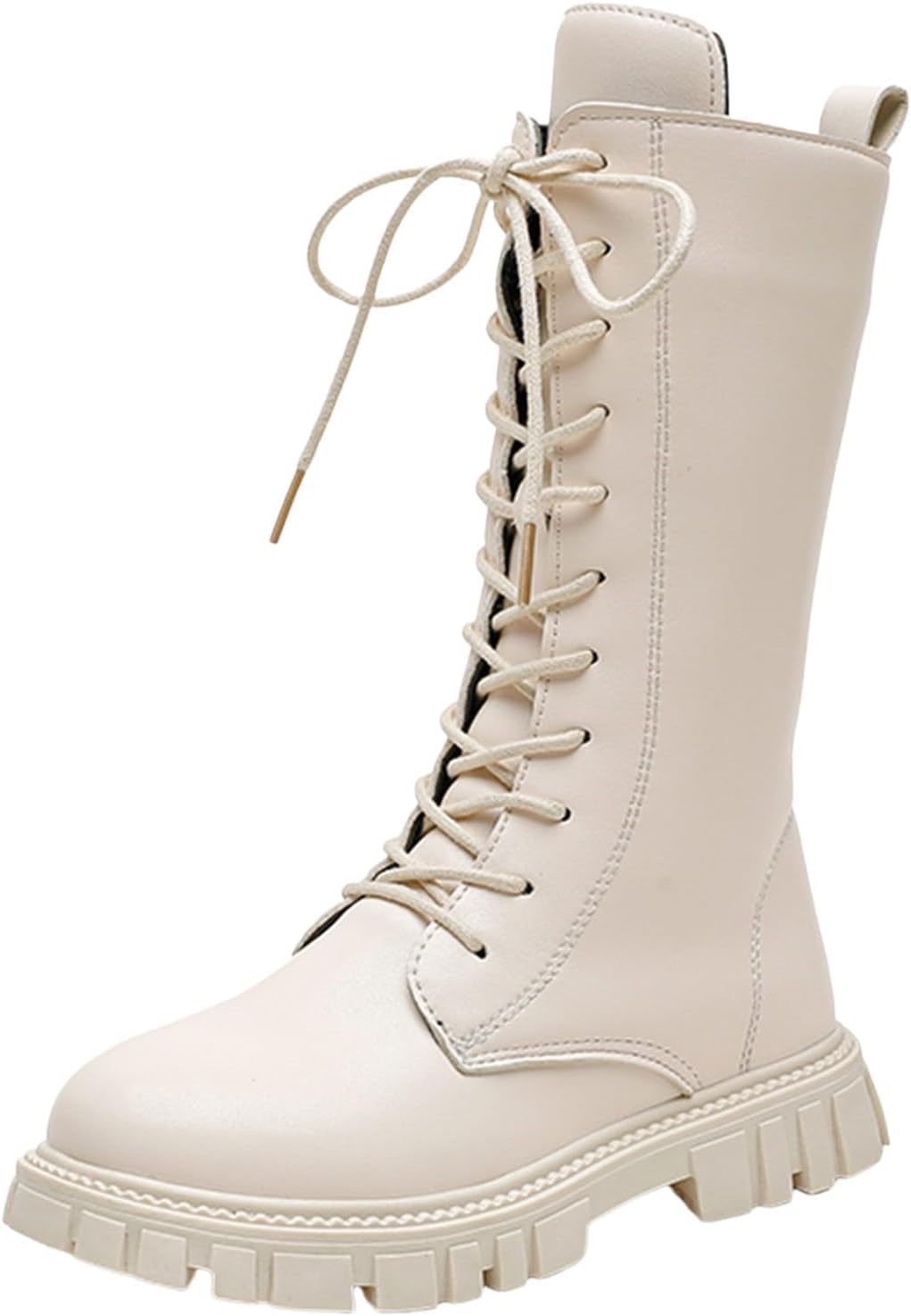 

Ботинки для мальчиков и девочек в готическом стиле, боевые с шнуровкой и боковой молнией, из ПУ-кожи, панк-стиль, водонепроницаемые, до середины икры, для верховой езды, зимние, для малышей/маленьких/старших детей Generic, белый