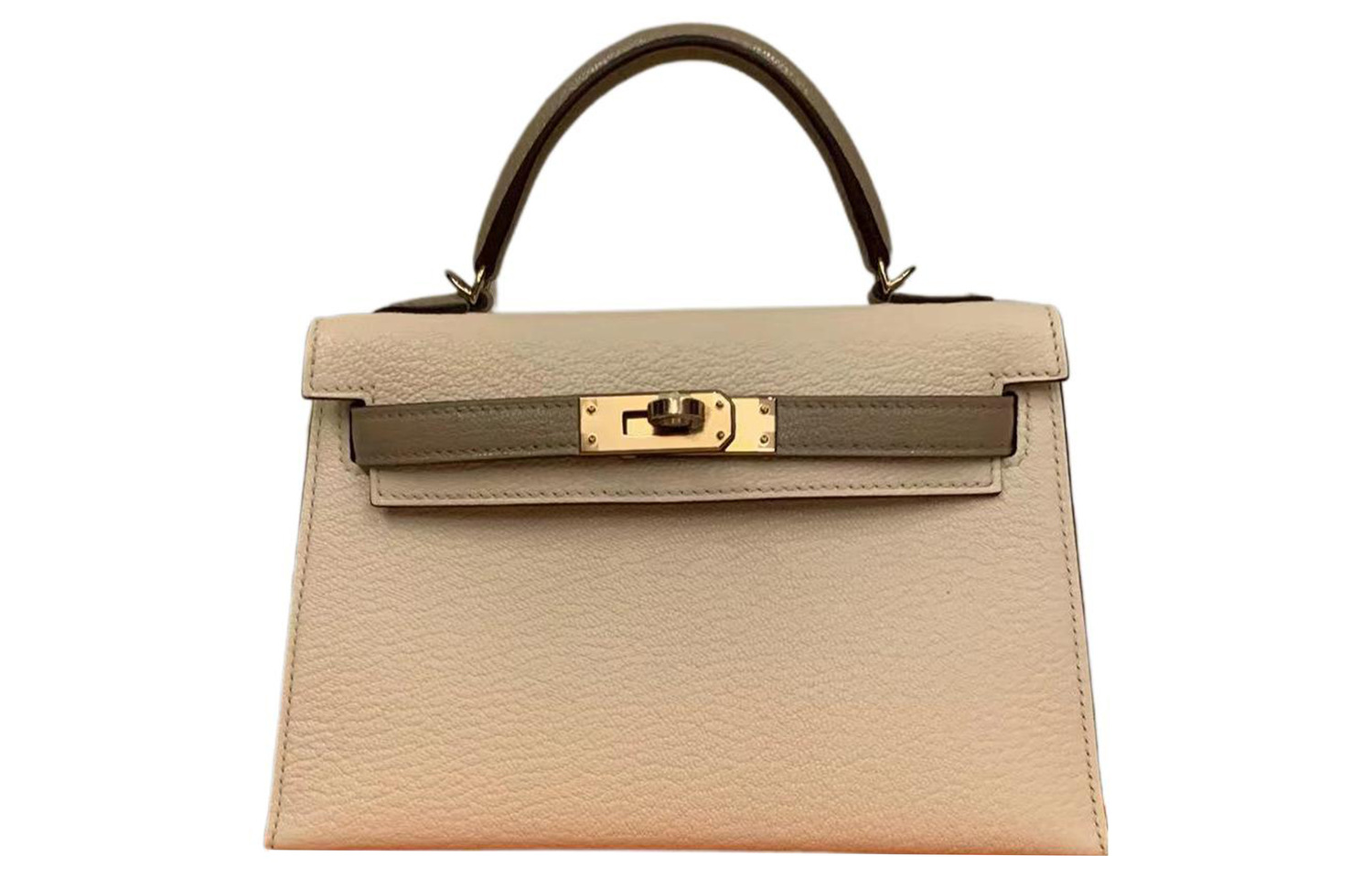 

Мини Келли второго поколения Сумка Келли из кожи шевро мизор овцы Обычная Женская Кремово-белый и голубино-серый HERMES