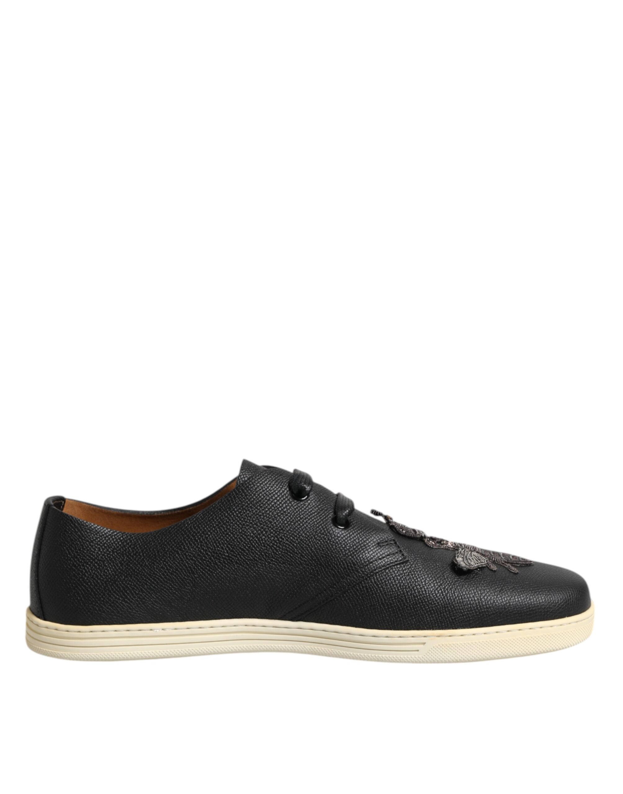 Черные кожаные кроссовки Bee Crown Low Top Dolce & Gabbana, Black