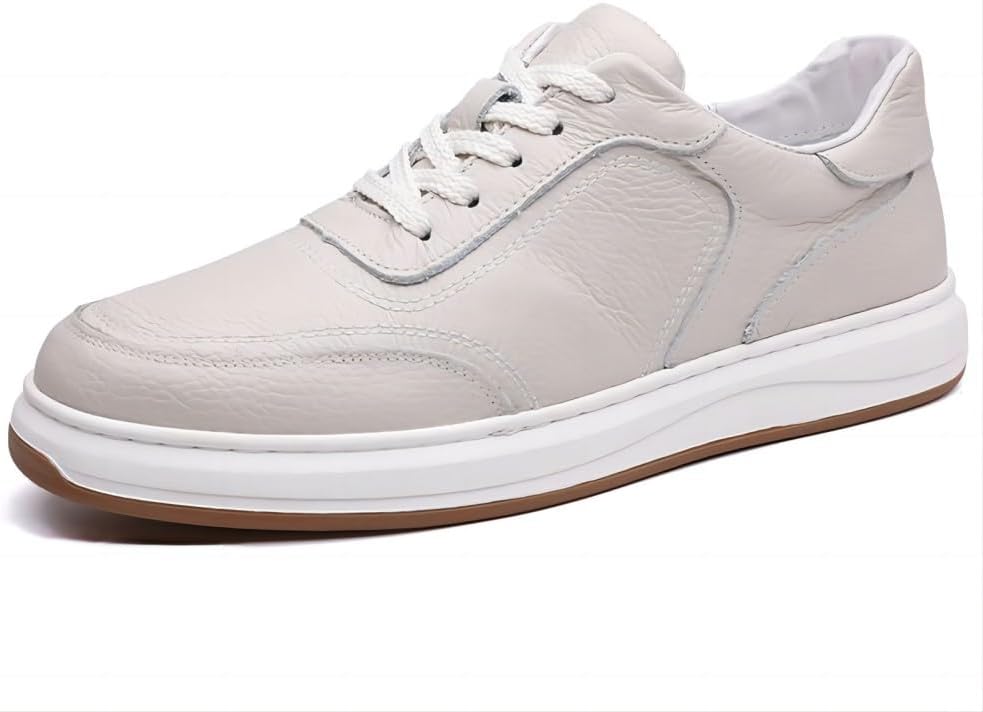 

Мужские модные кроссовки из натуральной кожи, для улицы, дышащие, комфортные для ходьбы, с эффектом увеличения роста, ручной работы Asifn, бежевый