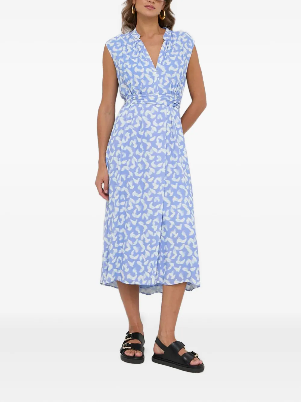 

Платье миди с V-образным вырезом и принтом в виде перьев Boss, синий