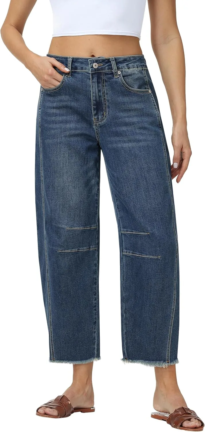 

V VOCNI Barrel Jeans для женщин, высокие, широкие, укороченные