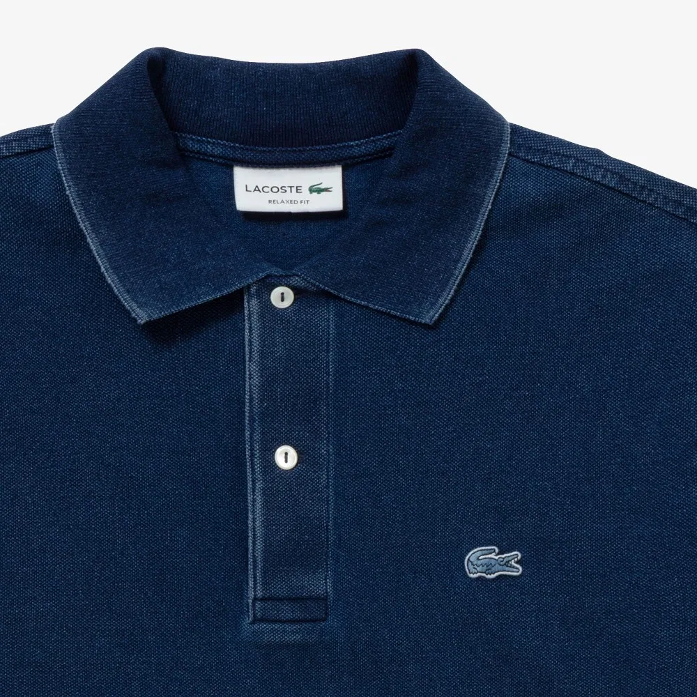 Мужская футболка поло из индиго хлопка с коротким рукавом синего цвета от Lacoste — фото 3