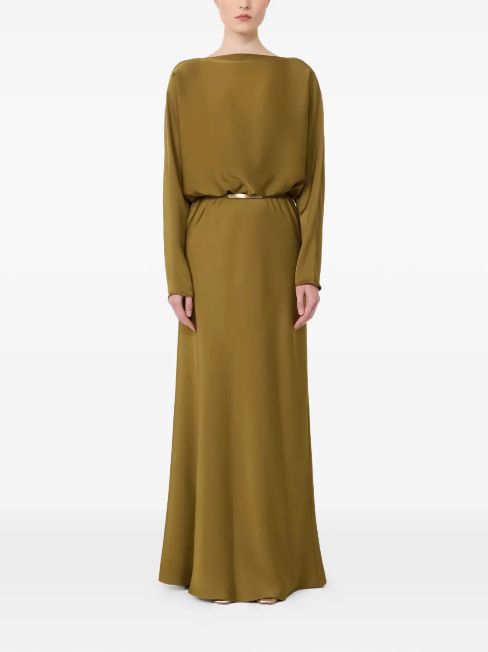 Атласное макси-платье с поясом Max Mara, зеленый — фото 2