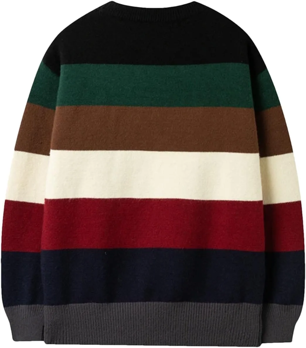 

Осенний полосатый свитер для мужчин Loose Crewneck