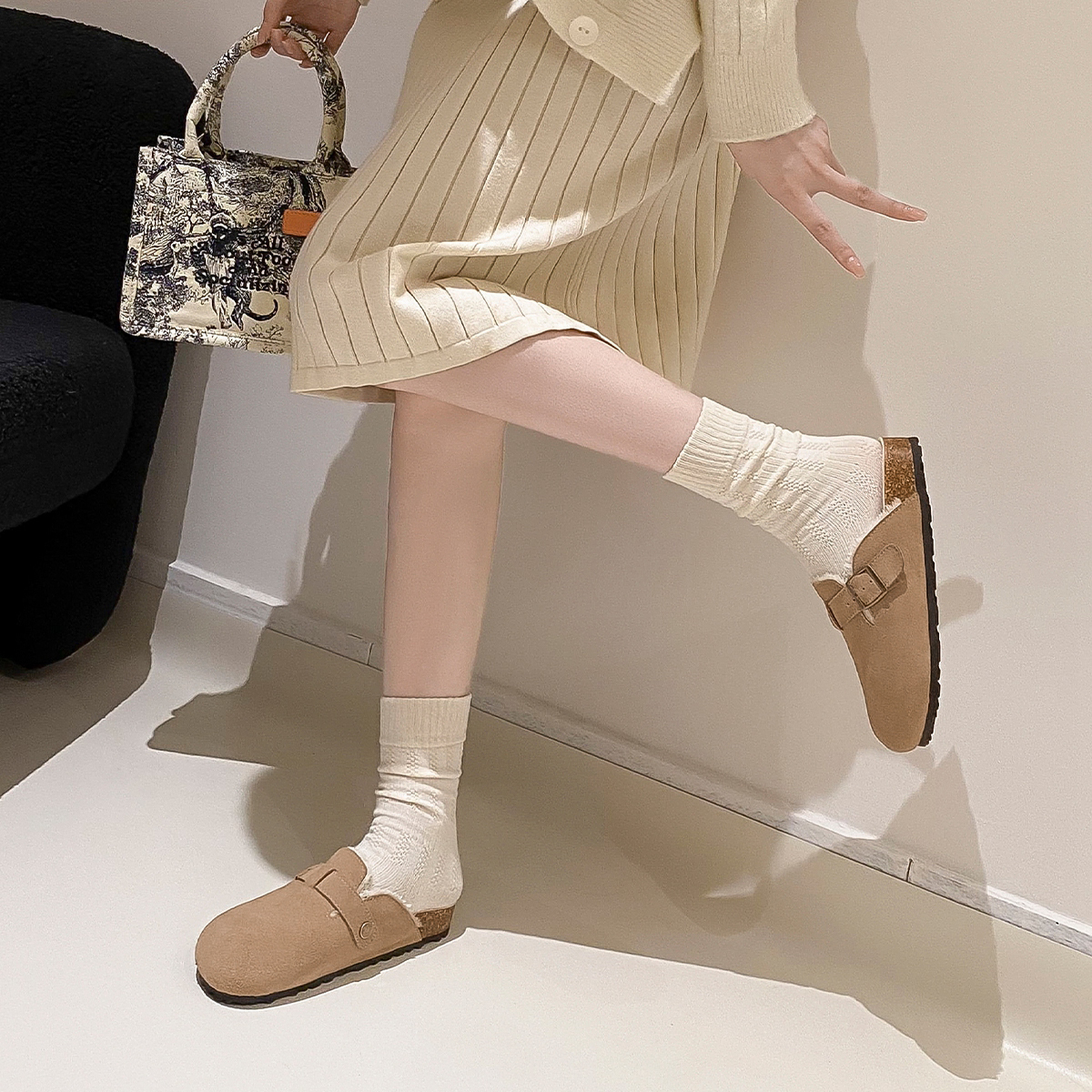ZHR Закрытые тапочки женские - хаки [Светлый флис], цвет Khaki[Light Fleece Style] — фото 3