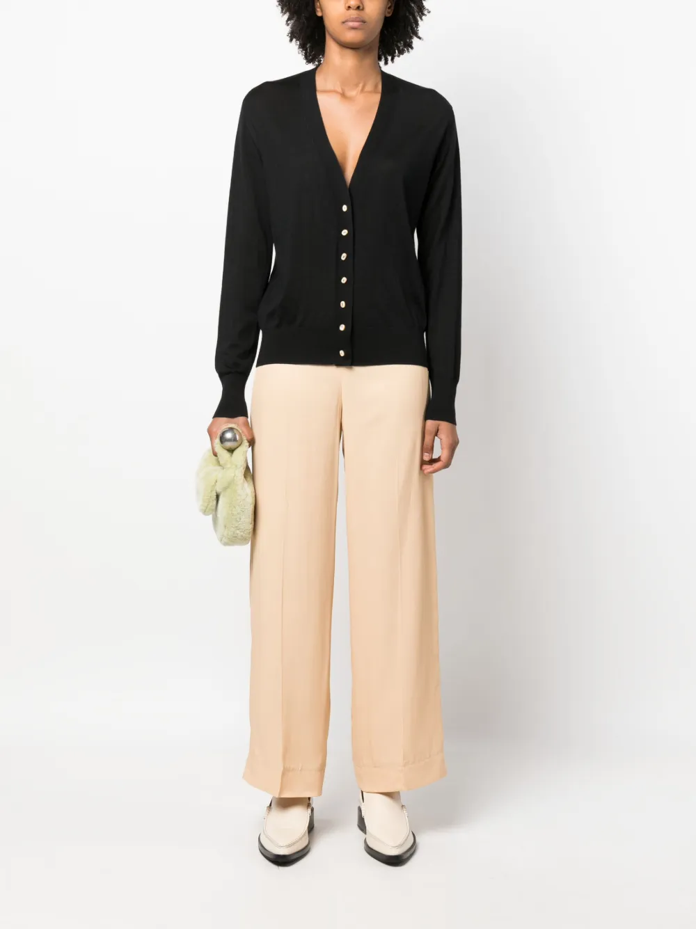 Кардиган тонкой вязки с V-образным вырезом JIL SANDER, черный — фото 2