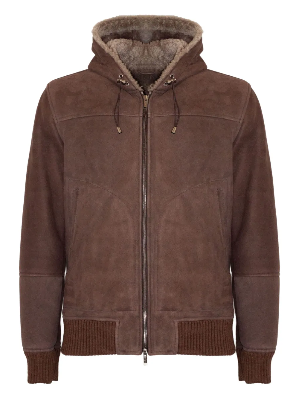 

Кожаная куртка-бомбер с капюшоном VOLFAGLI, коричневый