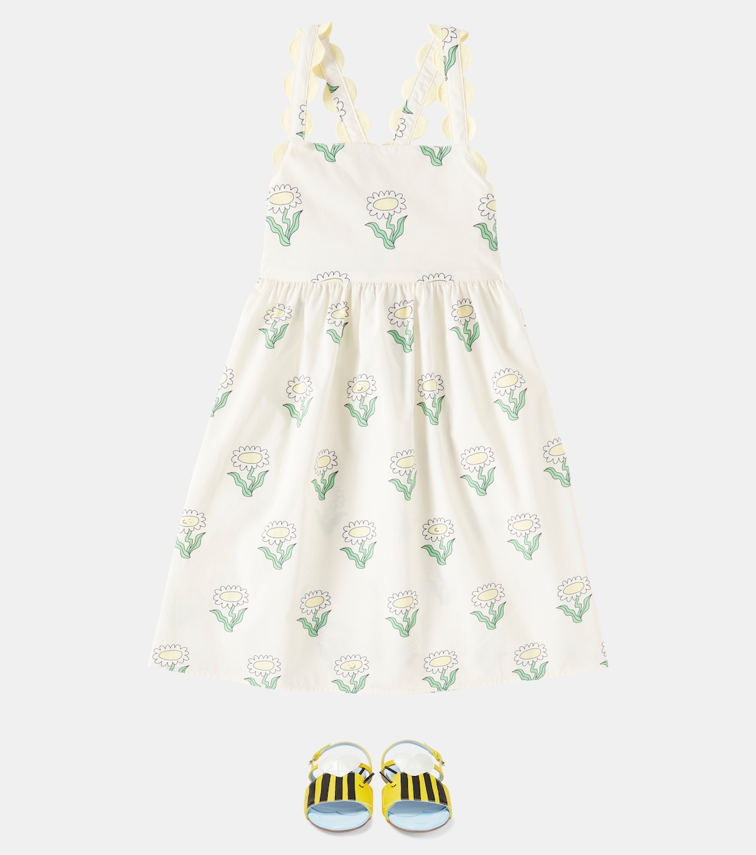 Платье из хлопка с цветочным принтом Stella McCartney Kids, Crema/Multicolor — фото 2