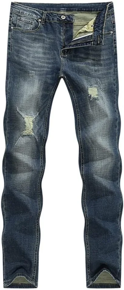 

JSEIAJB рваные джинсы для мужчин slim straight stretch с патчем NSUQOA