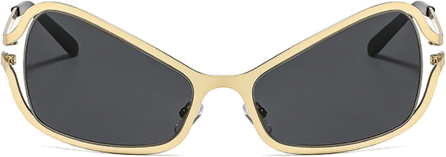 

Большие солнцезащитные очки «кошачий глаз» для женщин, модные ретро-солнцезащитные очки в стиле Y2K, металлические солнцезащитные очки для женщин, модные очки 2025 года mincl, Gold Black