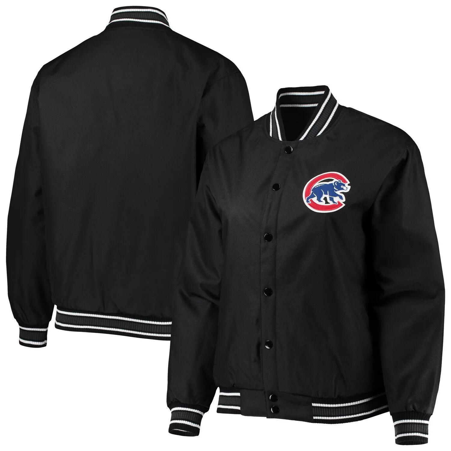 

Женская куртка JH Design Black Chicago Cubs на кнопках из полиэстера большого размера