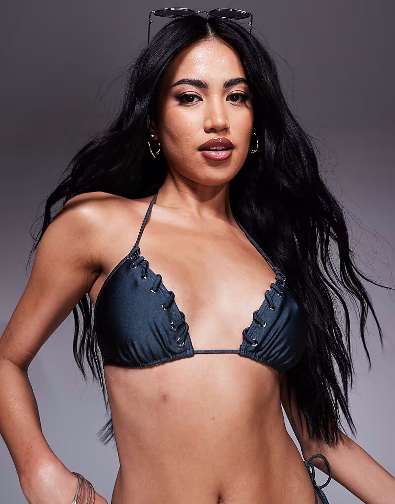 

Треугольный бикини-топ с зигзагообразным швом, средне-голубой South Beach