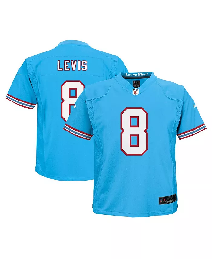 

Детская игровая футболка Will Levis в светло-голубом цвете, альтернативная версия Tennessee Titans Nike