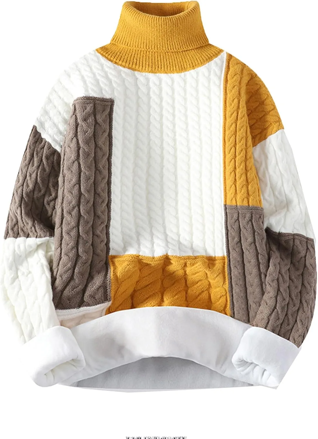 

Свитер мужской с цветными блоками, водолазка, кабельная вязка, плюс сайз AQAYL