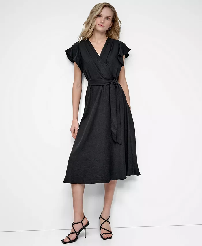 

Женское миди-платье с расклешенными рукавами DKNY, черный