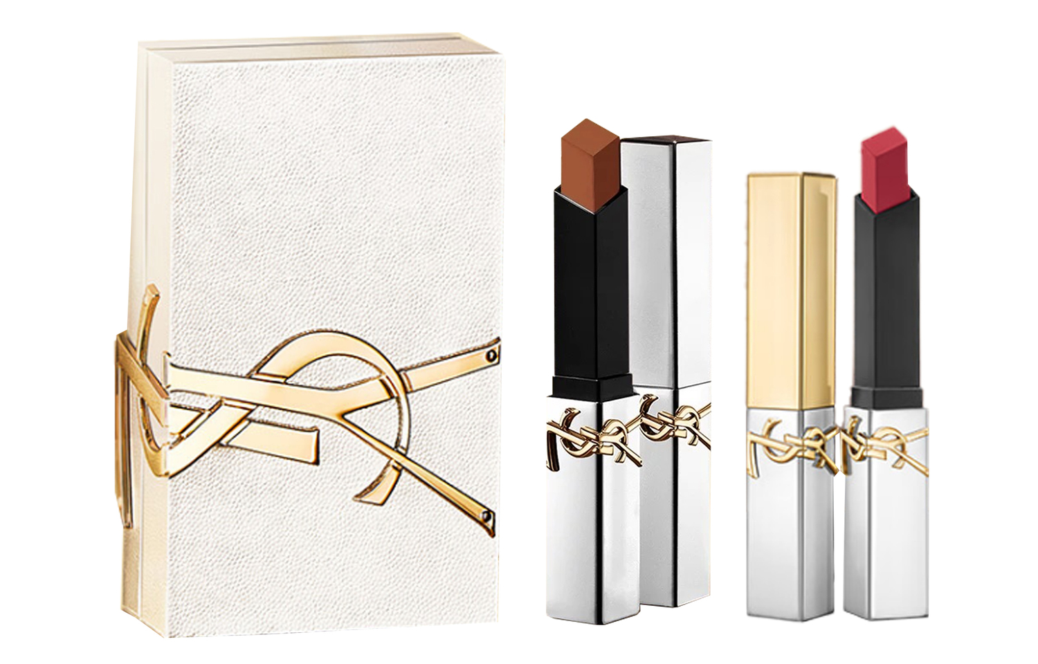 

SAINT LAURENT Набор матовых помад Limited Gold And Silver Colliding Collection, легко растушевываются, стойкие, 2.2г+2.2г