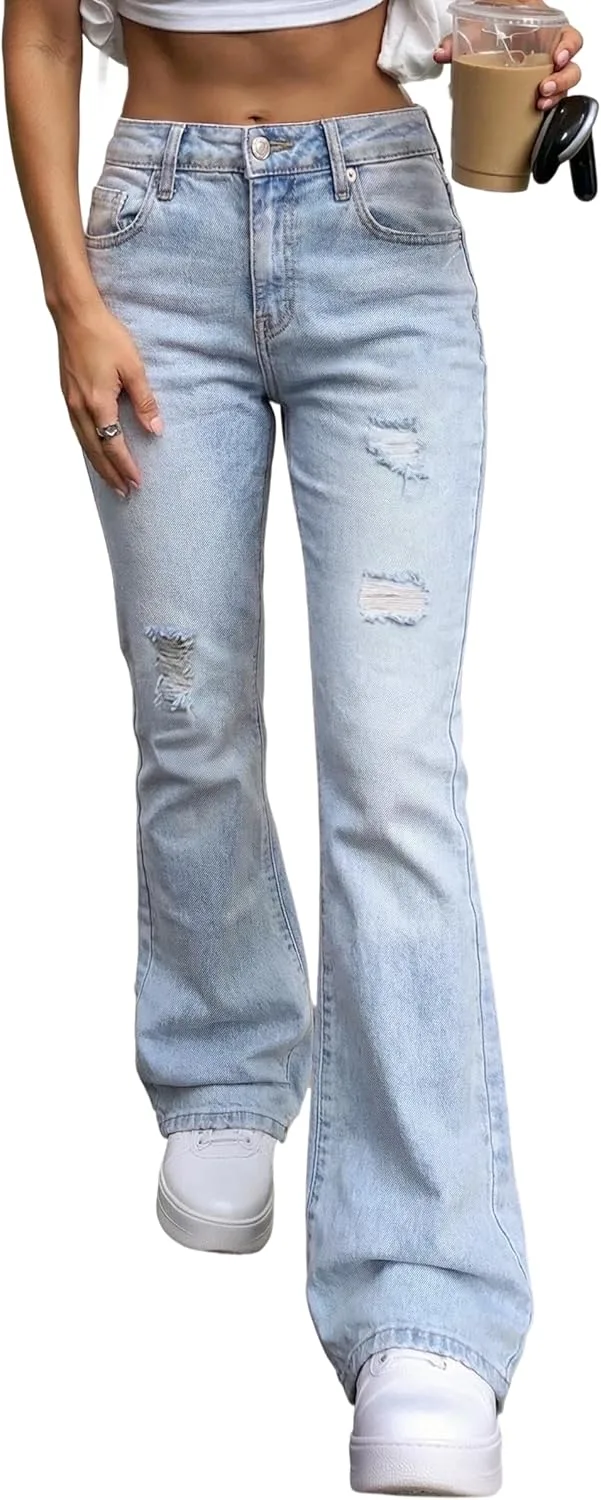 

Emmiol женские джинсы flare wide leg stretchy high waisted bell bottom