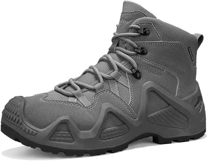 

Мужские тактические ботинки высокие водонепроницаемые походные ботинки для туризма, кемпинга и трекинга, противоскользящие, удобные, тактические кроссовки для пеших прогулок Hhhchpm, серый