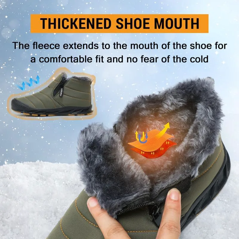 Мужские зимние ботинки Hanani Mens Snow, водонепроницаемые, с меховой подкладкой, теплые ботинки до щиколотки, на молнии, удобные для прогулок и активного отдыха, зеленый — фото 2
