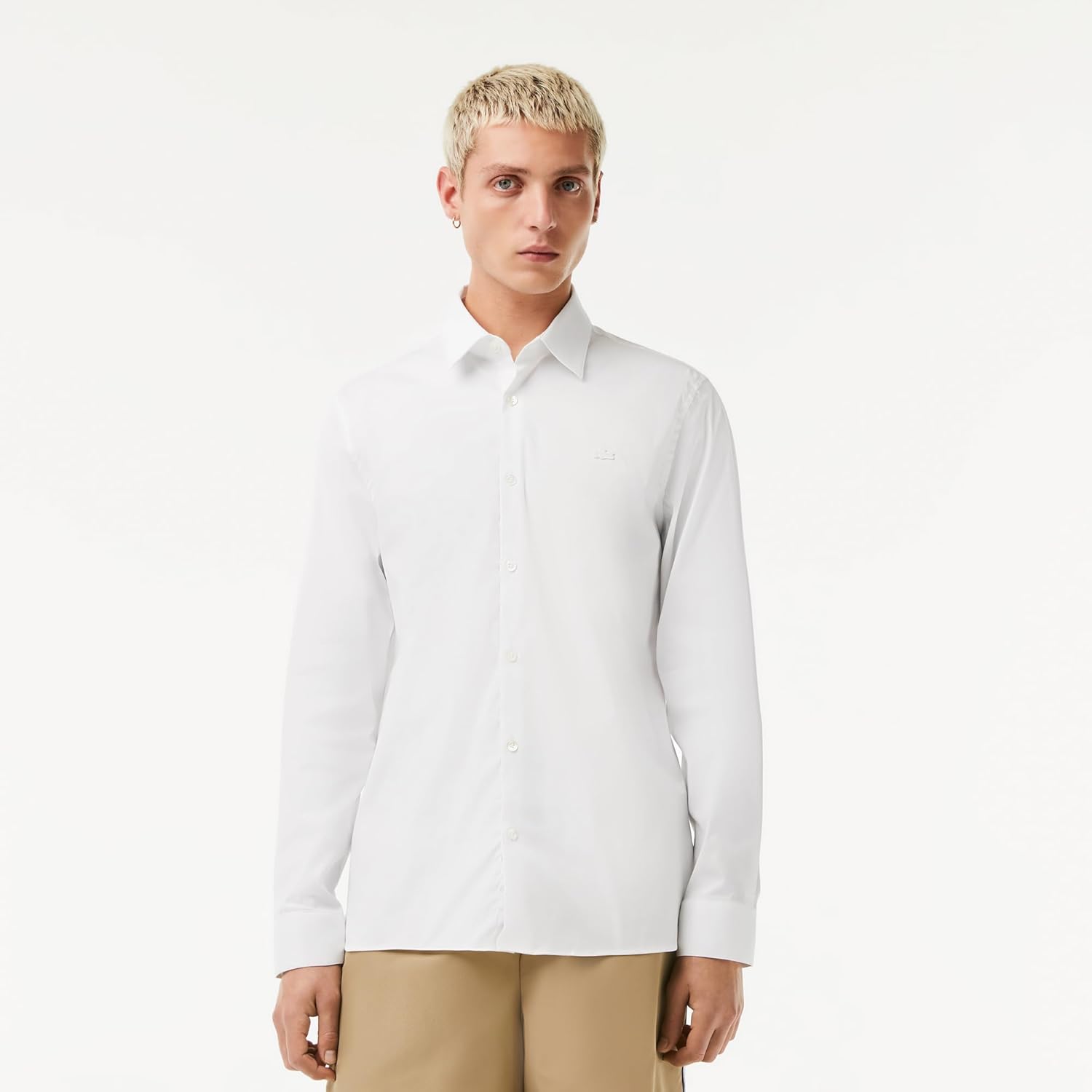 Lacoste мужская рубашка Slim Fit с французским воротником и эластичной тканью, White — фото 3