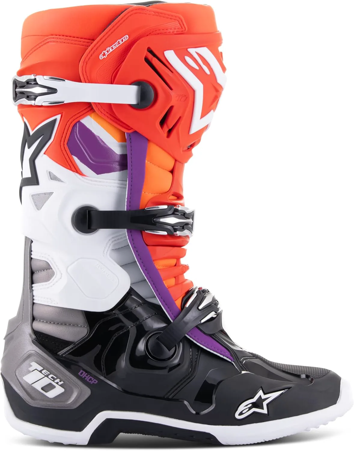 Мотоциклетные ботинки Alpinestars Tech 10, высокоэффективные ботинки для мотокросса, сертифицированы CE, размер 7, цвет: ультрафиолетовый/черный, черный/красный/оранжевый/белый — фото 3