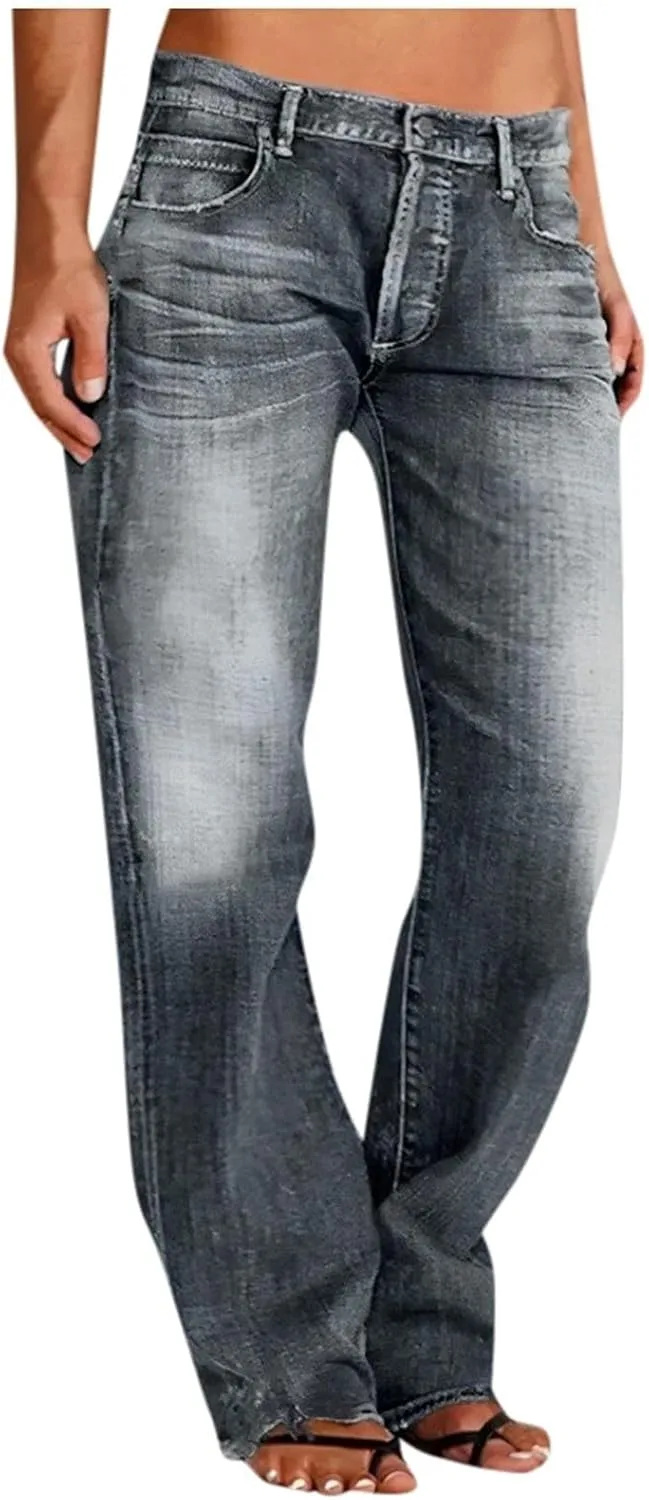 

Женские джинсы wide leg с эффектом потертости Slakkenreis