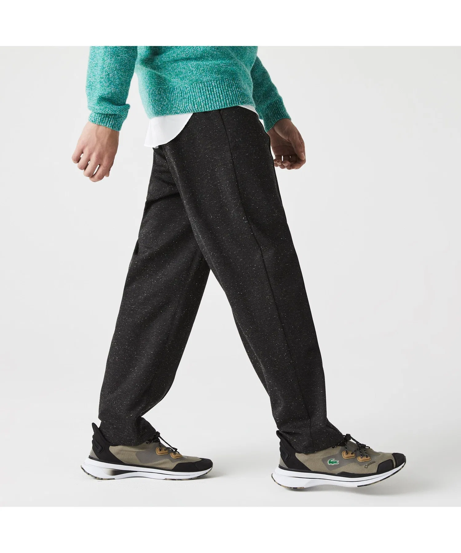 Мужские брюки LACOSTE Tapered из смесового твида чёрные — фото 2