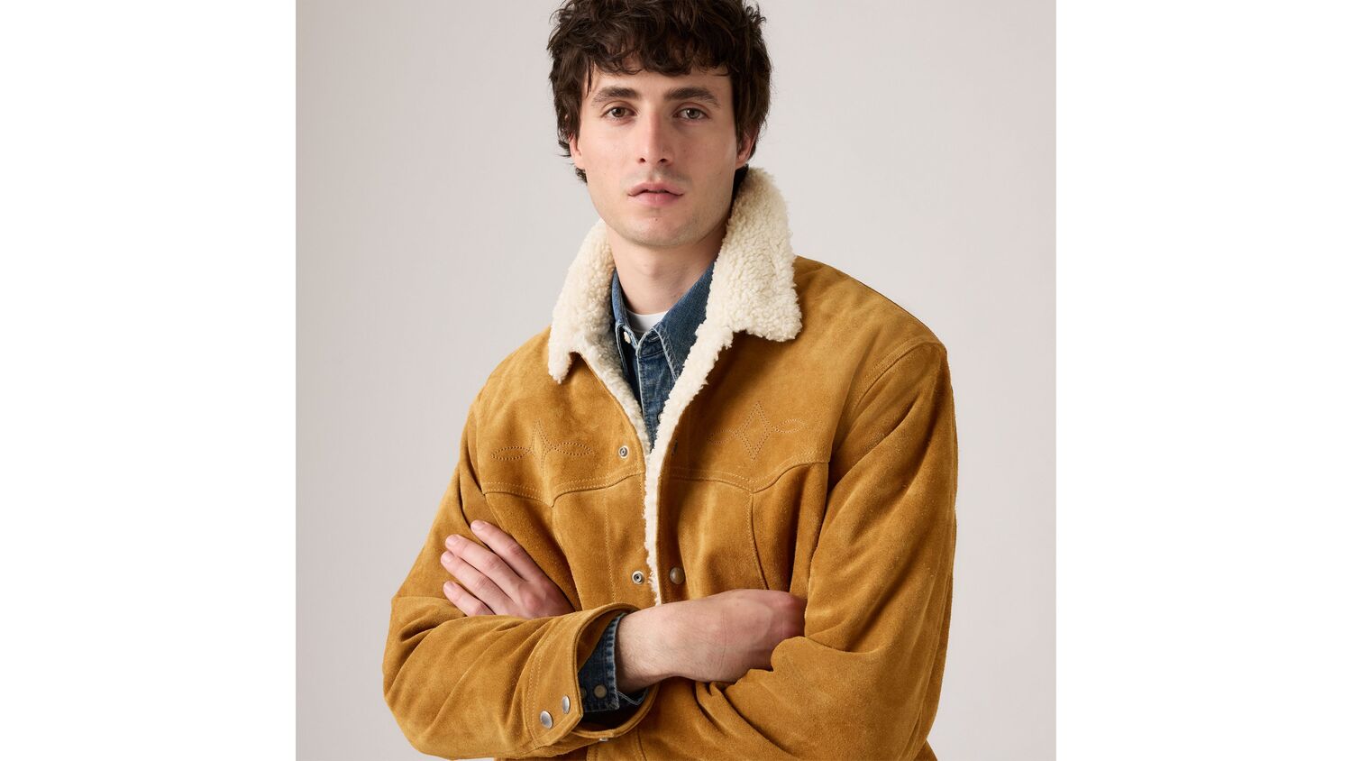 Куртка дальнобойщика из замши и шерпы в стиле вестерн Levi's, Evening Sun - Brown — фото 4