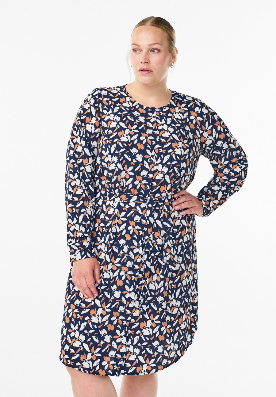 

Платье Zizzi Shirt dress, Navy/B Aop Flower/Mottled Dark Blue