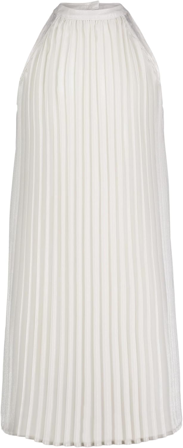 

Платье для вечеринки без рукавов Calvin Klein для девочек, облегающий силуэт, круглый вырез и застежка-молния сзади, Silver Pleated