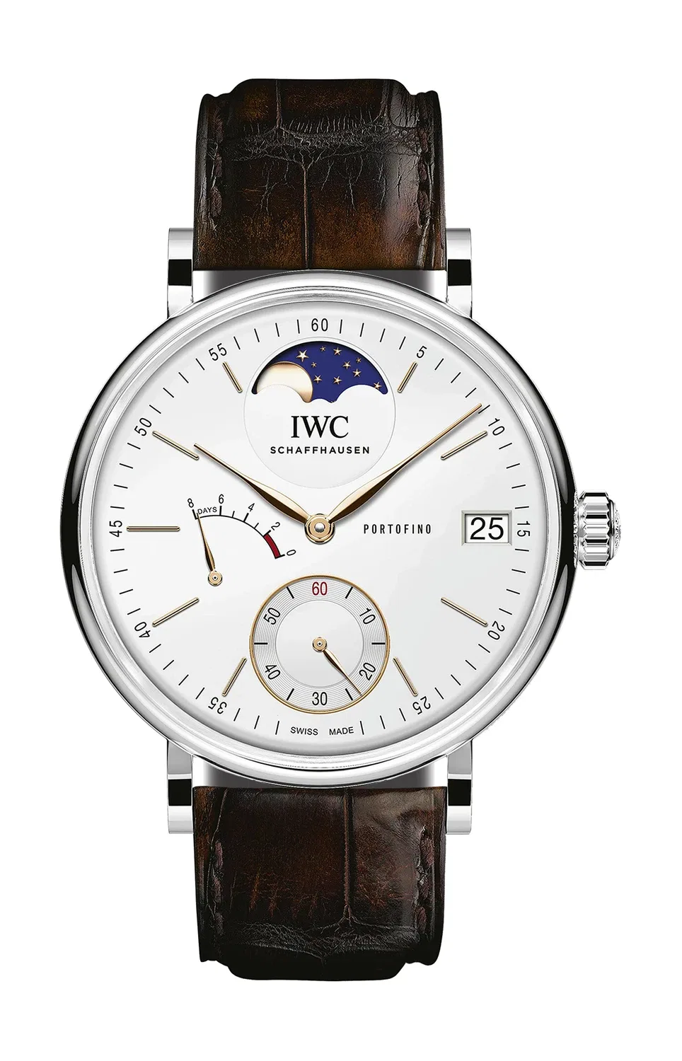 ПОРТОФИНО С РУЧНЫМ ПОДЗАВОДОМ И ЛУННЫМИ ФАЗАМИ - IW516401 IWC SCHAFFHAUSEN, серебряный