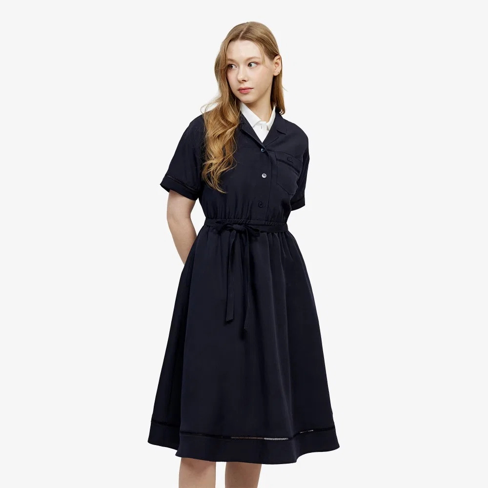 Платье-рубашка Lacoste с открытой спиной, тёмно-синее