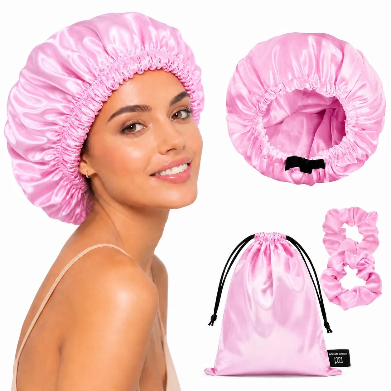 Двусторонняя атласная шапочка для сна BONNET QUEEN с регулируемой резинкой Bonnet Queen, Pink