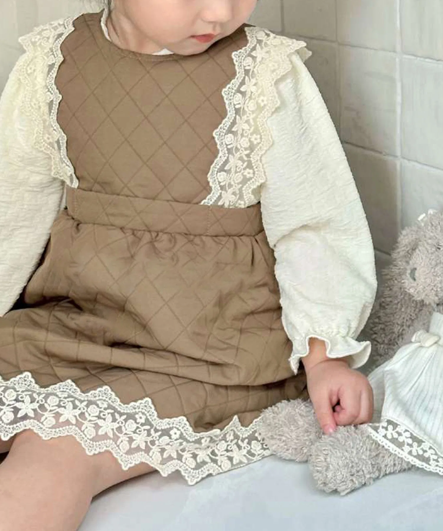 【aimoha-KIDS-】Милый комплект из двух предметов для детей: футболка с длинными рукавами и стеганое платье