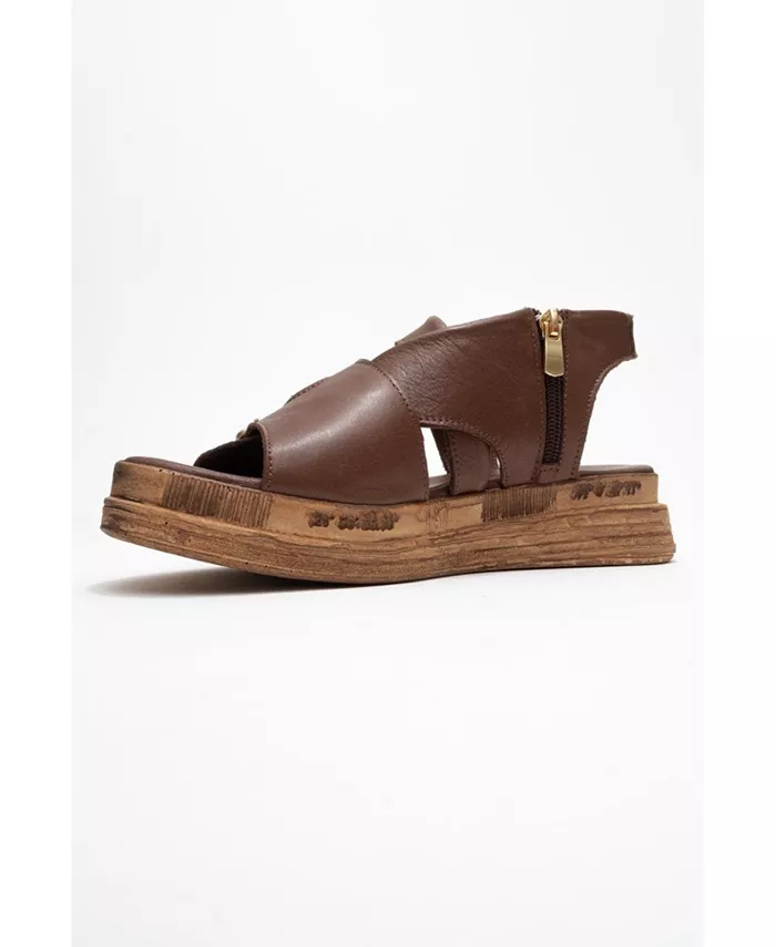 Levine Кожаные Сандалии с Пряжкой и Боковой Молнией (Женские) Forever & Always Shoes, коричневый — фото 4