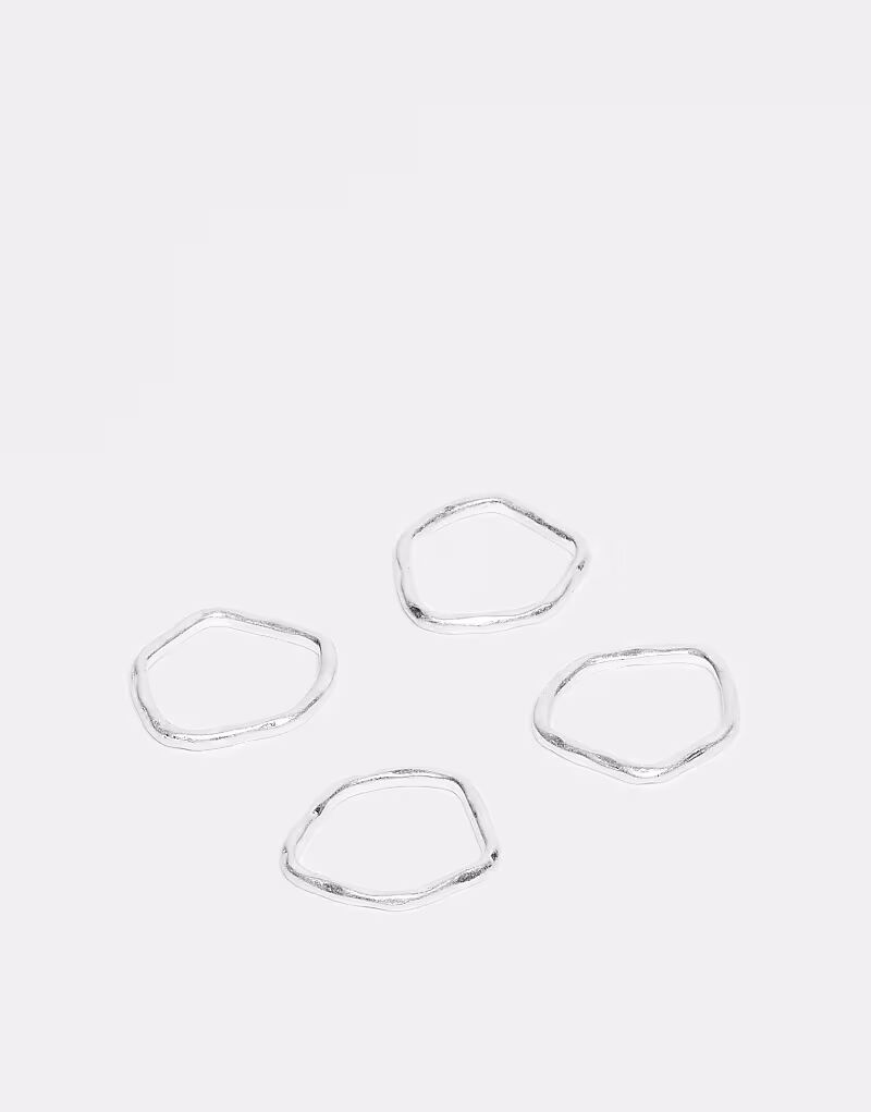 

Набор из 4 колец с плавленым покрытием из потертого серебра Asos Design