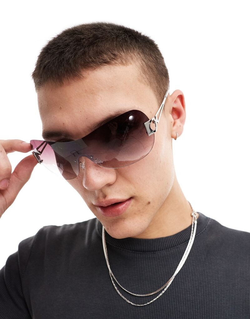 

Серебристые солнцезащитные очки без оправы ASOS с градиентными линзами от розового до серого