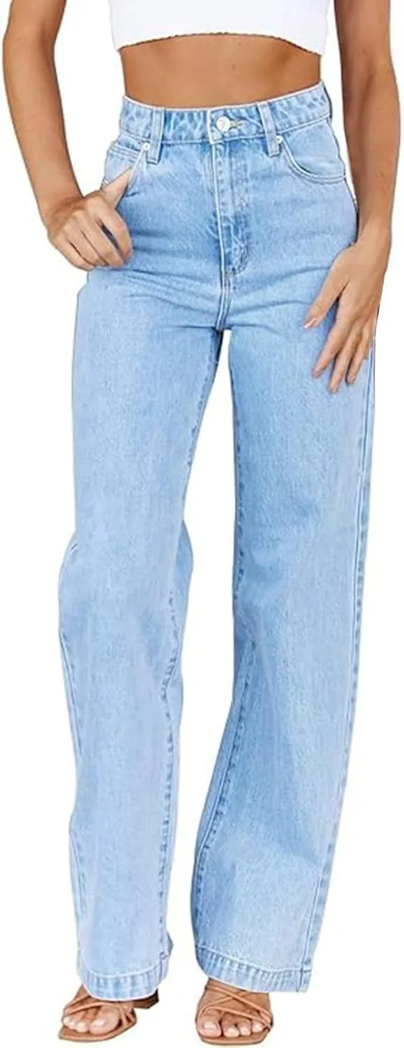 

Джинсы женские High Waisted Straight Wide Leg, черные, Relaxed Fit, Stretchy LCMTWX