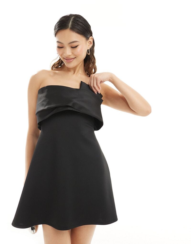 

Черное структурированное мини-платье ASOS DESIGN с контрастным атласным бюстье