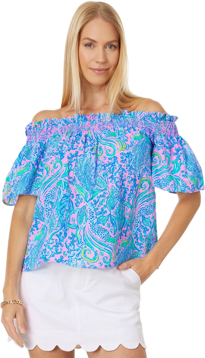 

Топ Lilly Pulitzer Leanne Off-the-Shoulder Top, цвет Lilac Rose We Mermaid It