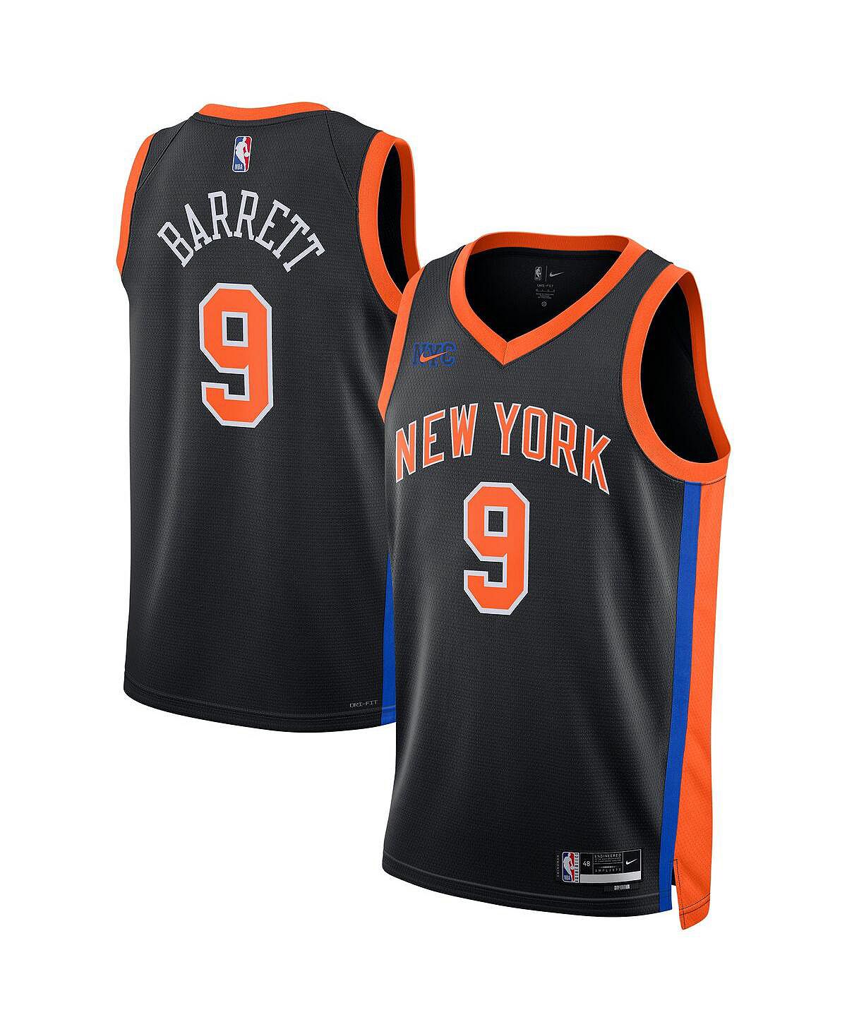 

Мужская и женская черная майка RJ Barrett New York Knicks 2022/23 City Edition Swingman Nike