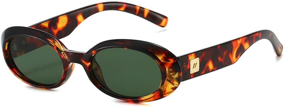 

Классические маленькие овальные солнцезащитные очки для женщин, модные, с линзами цвета шампанского, с защитой от УФ-излучения UV400, для мужчин, трендовые, с заклепками, в стиле панк FYTUP, Leopard Dark Green